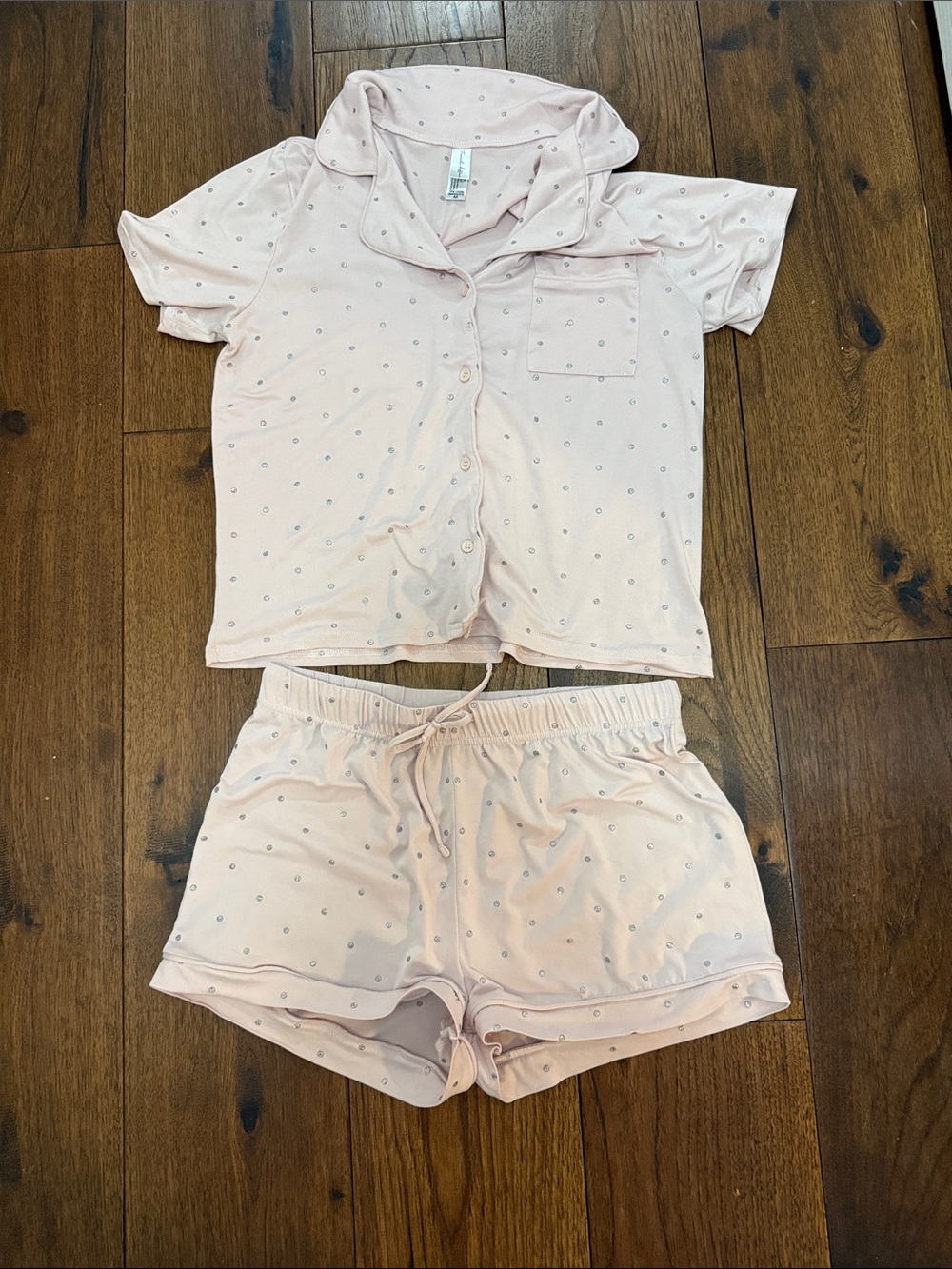 French Affairs Pink and Silver Glitter Dots Pajama Set shorts and shirt